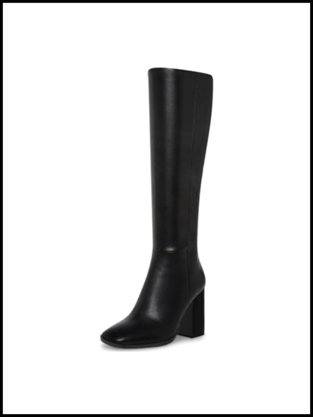 Faux Leather Knee High Boots Chunky Heel Side Zip Round Toe Tall Boots